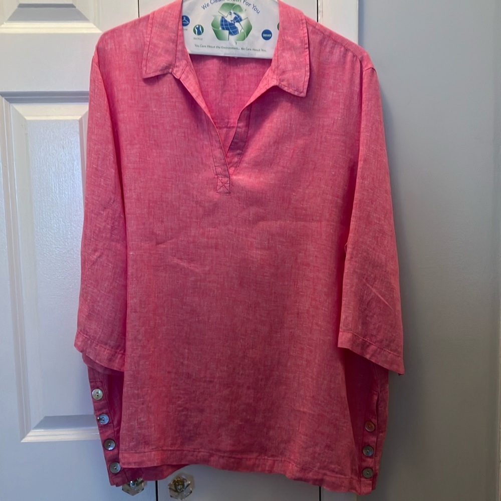 Like New Sigrid Olsen Pink Linen V-Neck Tunic, size 2X